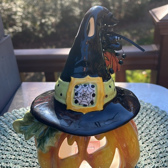 NWT Blue Sky Clayworks Pumpkin 🎃 Jack with Hat Candle 🕯️ Holder. - Picture 3 of 10